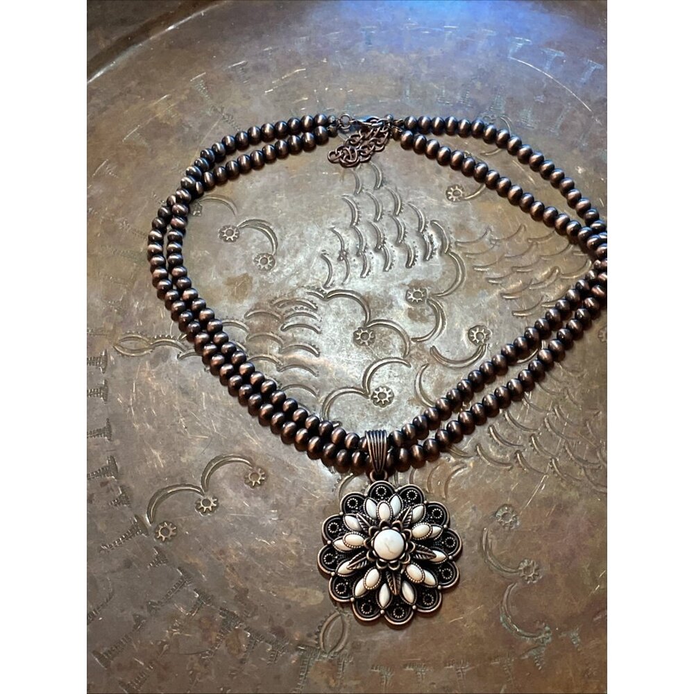 Rose Western Star Copper White Fall Necklace Earring Bracelet Ring SET Southwest - Picture 9 of 16